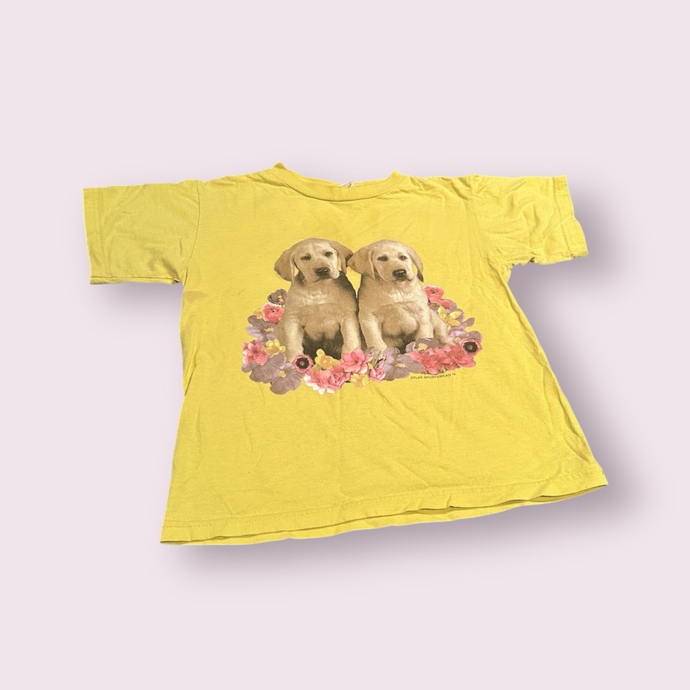 Vintage Girls Yellow Labrador Dog And Flowers Honors T-Shirt